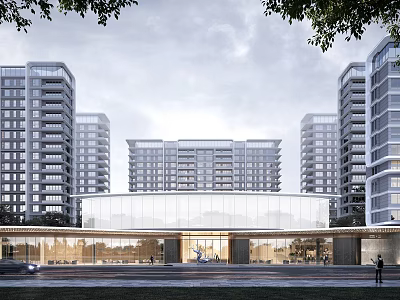 Modern Glass Entrance Gate For High Rise Residential Community With Clear Facade 3d model