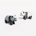 Two Cute Standing Black And White Panda Figures On White Background 3d model