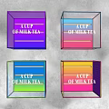 Colorful Gradient Cubes Featuring A Cup Of Milk Tea Text On Geometric Lines Background