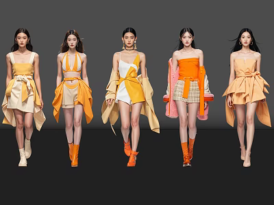 Women Modeling Stylish Dresses with Unique Designs and Colorful Fashion Outfits 3d model