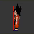 Spiky Black Hair Game Movie Character In Red Outfit With Black Belt And Red Staff