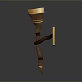 Golden Topped Wooden Handle Scepter With Decorative Design And Shiny Surface