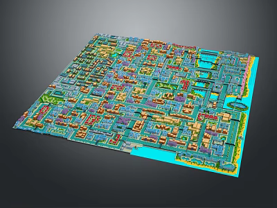 Cartoon Scene Of Colorful City Layout With Detailed Buildings And Roads 3d model