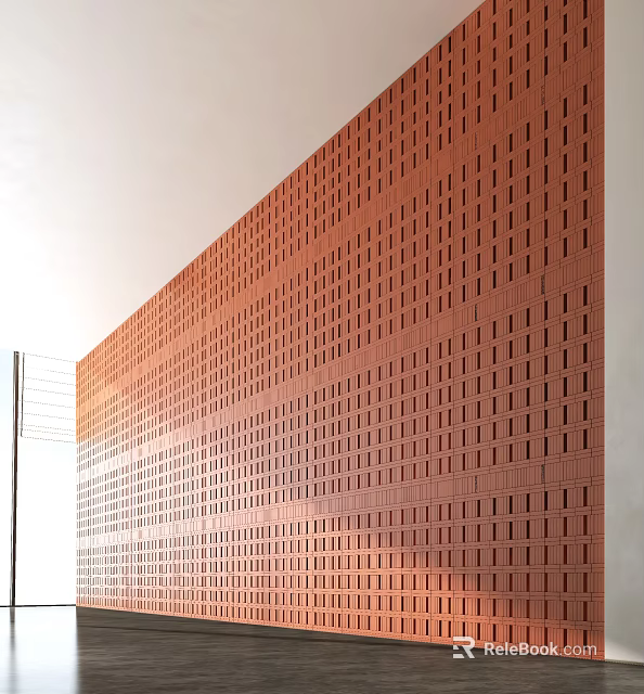 Red Brick Wall With Intricate Grid Pattern Design For Modern Interior 3d model 