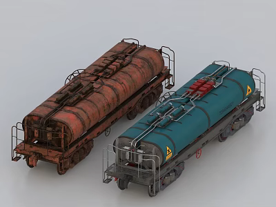 Functional Tanker Trucks Featuring Rusty Brown And Blue Bodies With Wheels And Railings 3d model