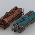 Functional Tanker Trucks Featuring Rusty Brown And Blue Bodies With Wheels And Railings