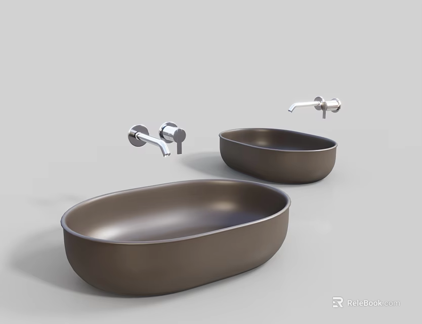 Two Modern Brown Washbasins With Sleek Design And Silver Faucets 3d model 