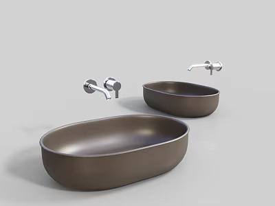 Two Modern Brown Washbasins With Sleek Design And Silver Faucets 3d model