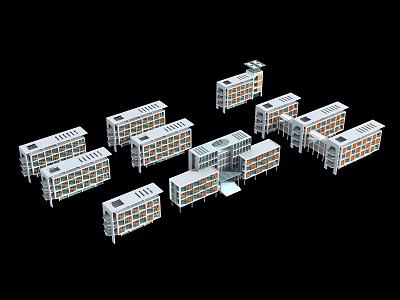 Modern Multiple Connected Office Buildings With Architectural Layout And Exterior Design 3d model