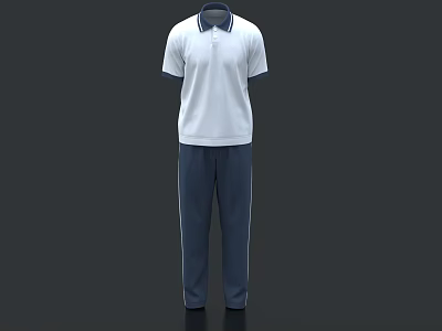 White Polo Shirt With Blue Collar And Matching Blue Track Pants Set 3d model