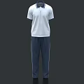 White Polo Shirt With Blue Collar And Matching Blue Track Pants Set