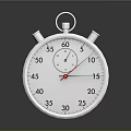 Silver Stopwatch With White Dial Black Markings And Red Hands On Gray Background 3d model