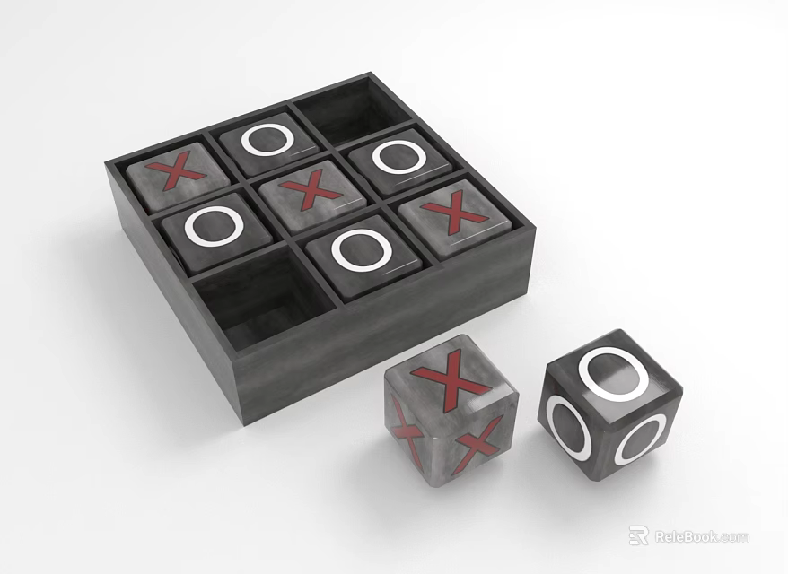 Tic Tac Toe Game Set With Wooden Box And X O Pieces On White Background 3d model 