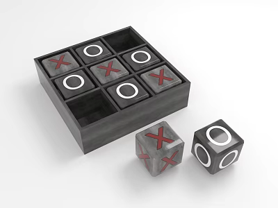 Tic Tac Toe Game Set With Wooden Box And X O Pieces On White Background 3d model