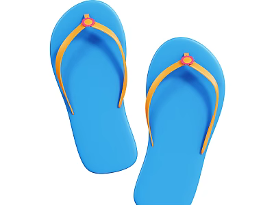 Summer Casual Blue Flip Flops with Yellow Straps and Pink Decorative Accents 3d model