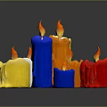 Colorful Decorative Candle Lamp For Interior Decor With Burning Flames Melted Wax And Reflections