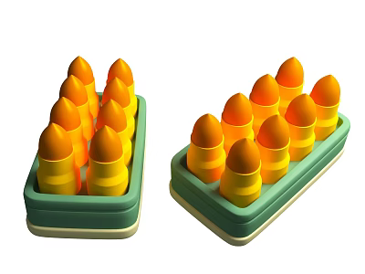 Weapon Bullets with Yellow Orange Tips in Two Green Boxes 3d model