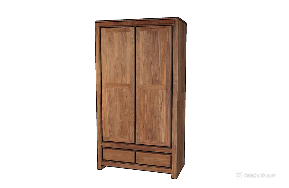 Wooden Double Door Wardrobe With Bottom Drawers And Modern Simple Design 3d model 