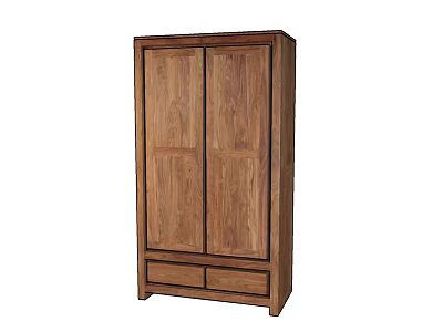 Wooden Double Door Wardrobe With Bottom Drawers And Modern Simple Design 3d model