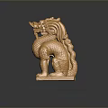 Golden Kylin Statue With Traditional Chinese Style Intricate Carvings Square Base Shiny Surface Dark Background