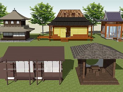 Japanese-style pavilion courtyard garden antiseptic wood pavilion porch pavilion building model