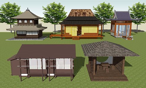 Japanese-style pavilion courtyard garden antiseptic wood pavilion porch pavilion building 3d model