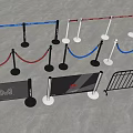 Different Safety Barriers with Colored Ropes Metal Fences and Sign Boards for Crowd Control