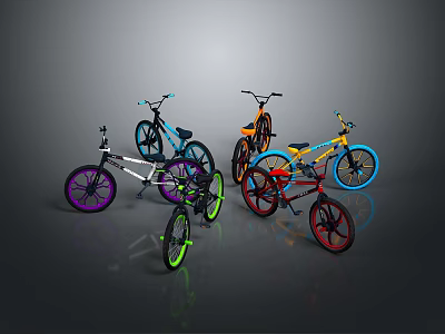 Colorful BMX Bicycles Collection With Various Bright Colored Frames And Wheels 3d model