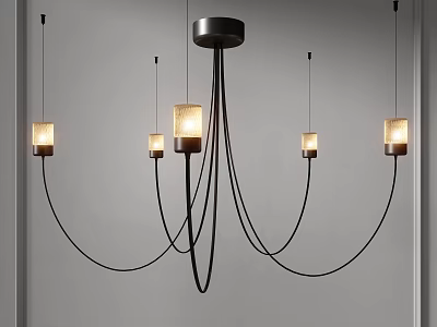Modern Minimalist Chandelier With Five Frosted Glass Lights And Black Metal Frame 3d model