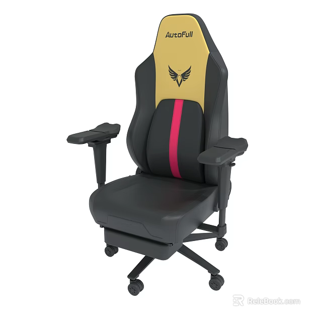 Black And Yellow Gaming Chair With Red Stripe Wings Logo And Leather Material 3d model 