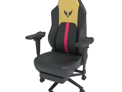 Black And Yellow Gaming Chair With Red Stripe Wings Logo And Leather Material 3d model