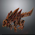 Red Spiked Monster Creature Model With Horned Head And Orange Textured Body