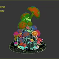 Red Mushrooms With Yellow Spots Stacked On Black And Blue Base With Glowing Spots