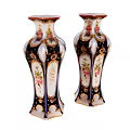 Decorative Ornament Set With Ceramic Vases Floral Patterns Black Gold White Design 3d model