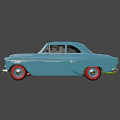 Blue Vintage Car With Classic Design Rounded Body And White Wall Tires