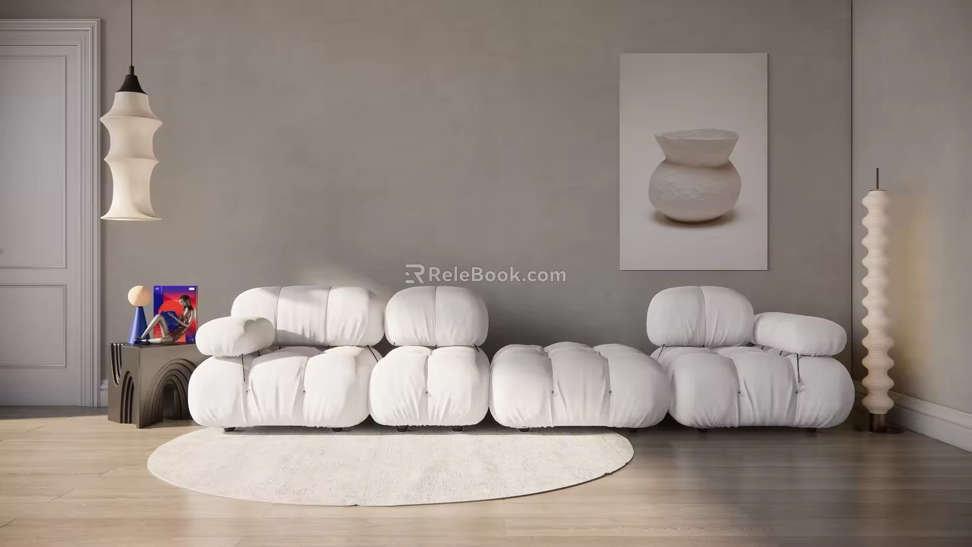 Modern multi-person sofa multi-person sofa side table chandelier floor lamp combination 3d model