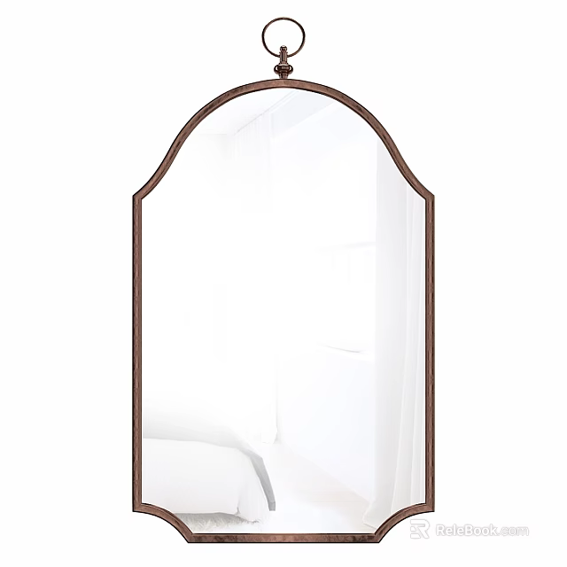 Arched Top Brown Wooden Frame Full Length Mirror With Modern Minimalist Design For Bedroom Decor 3d model 