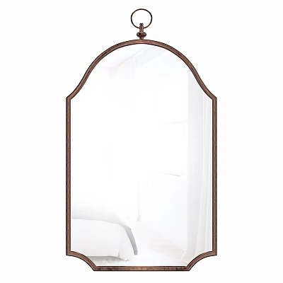 Arched Top Brown Wooden Frame Full Length Mirror With Modern Minimalist Design For Bedroom Decor 3d model