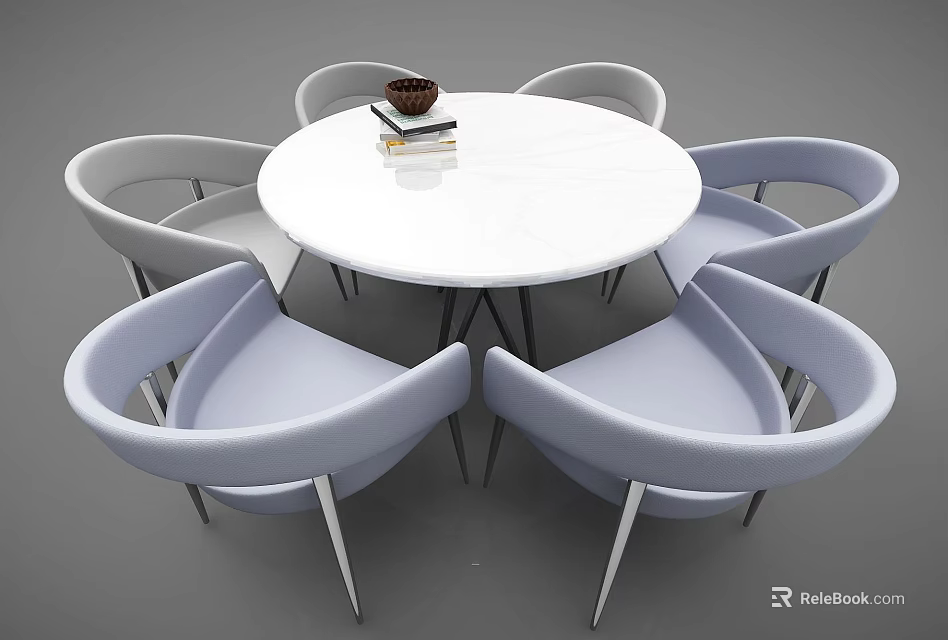 Tech Exhibition Hall Modern Display With White Round Table And Light Purple Chairs 3d model