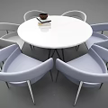 Tech Exhibition Hall Modern Display With White Round Table And Light Purple Chairs 3d model