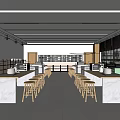 School Cafeteria With Long White Countertops Wooden Bar Stools And Large Windows