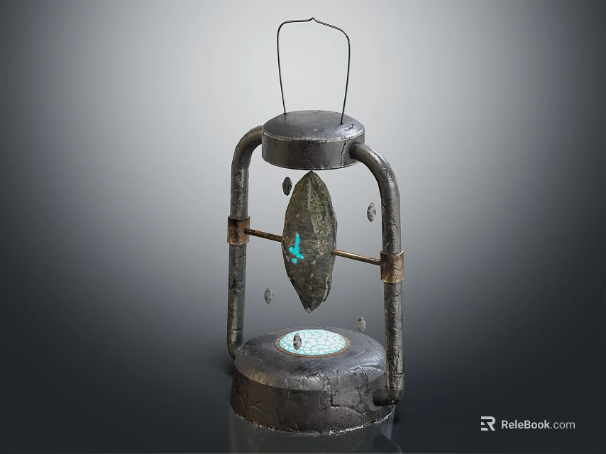 Vintage Metal Lantern With Handle And Glowing Blue Light Decorative Design 3d model 