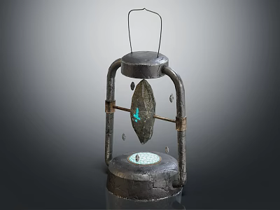 Vintage Metal Lantern With Handle And Glowing Blue Light Decorative Design 3d model