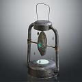 Vintage Metal Lantern With Handle And Glowing Blue Light Decorative Design