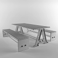 Modern Industrial Dining Table Set With Wooden Tabletop And Metal Leg Benches