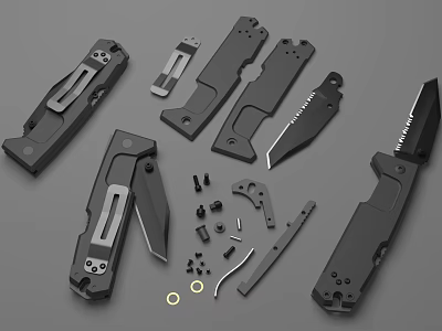 Disassembled Folding Knife Metal Components Including Blade Handle And Small Parts 3d model