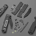 Disassembled Folding Knife Metal Components Including Blade Handle And Small Parts