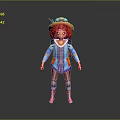 Colorful Character Clothing Set With Red Hair Hat Blue Coat Purple Pants And Pink Boots