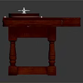 Roulette Entertainment Table With Green Felt Surface Red Wooden Frame Central Wheel Number Layout Design