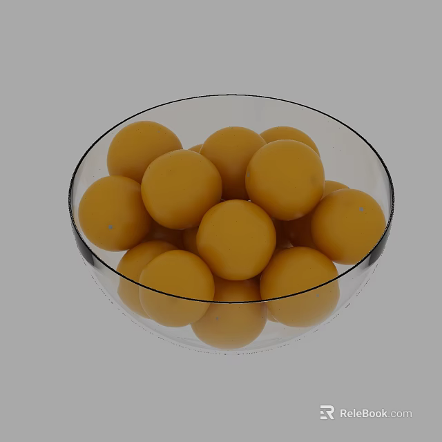 Transparent Glass Bowl Filled With Fresh Yellow Round Fruits on White Background 3d model 